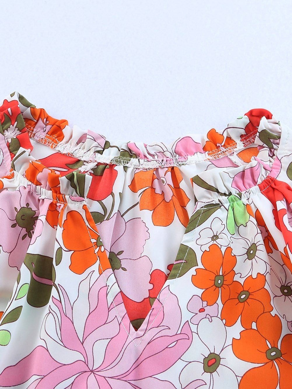 Floral Charm Frilled V-Neck Puff Sleeve Blouse