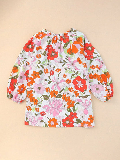 Floral Charm Frilled V-Neck Puff Sleeve Blouse