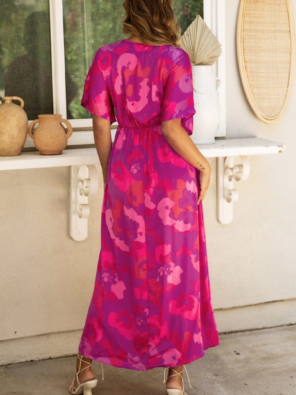 Floral Charm V Neck Dolman Sleeve Maxi Dress