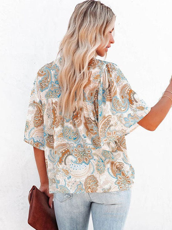 Floral Chiffon Top with Lantern Sleeves for Women