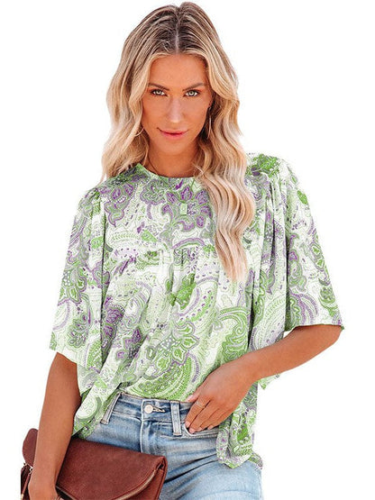 Floral Chiffon Top with Lantern Sleeves for Women