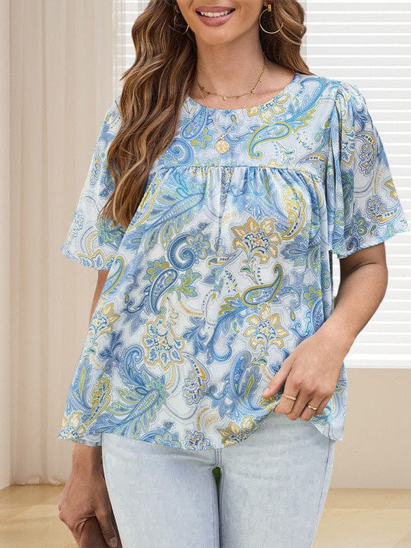 Floral Chiffon Top with Lantern Sleeves for Women
