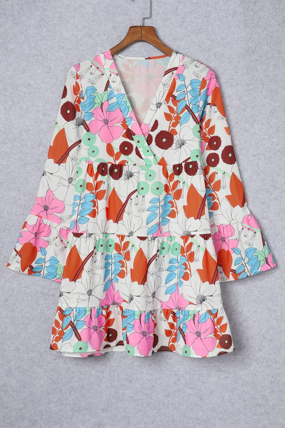 Floral Crepe Bell Sleeve Mini Dress