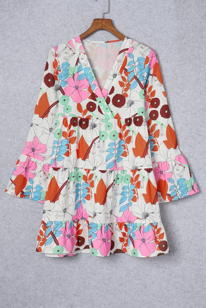 Floral Crepe Bell Sleeve Mini Dress