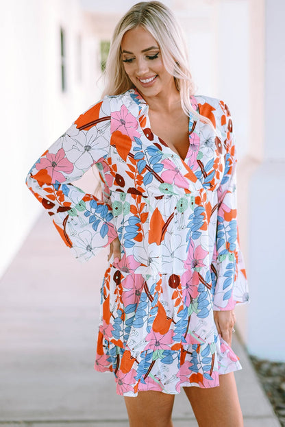 Floral Crepe Bell Sleeve Mini Dress