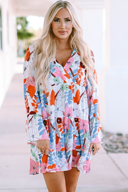 Floral Crepe Bell Sleeve Mini Dress