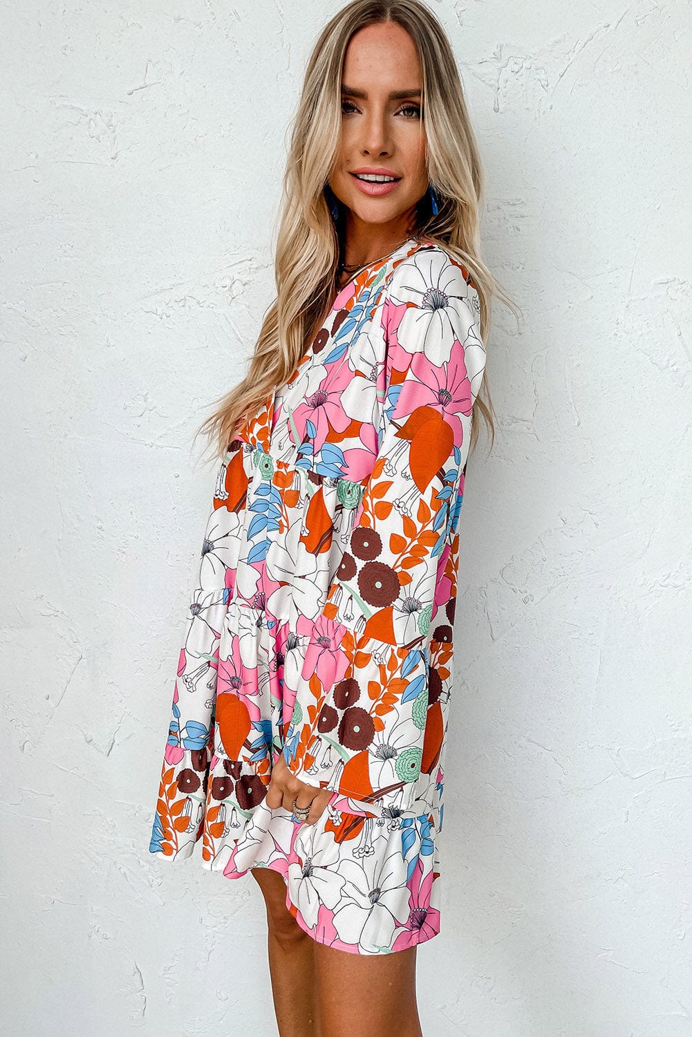 Floral Crepe Bell Sleeve Mini Dress