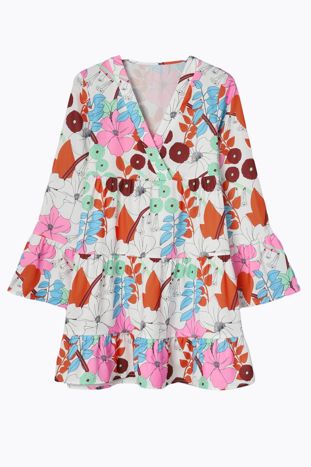 Floral Crepe Bell Sleeve Mini Dress