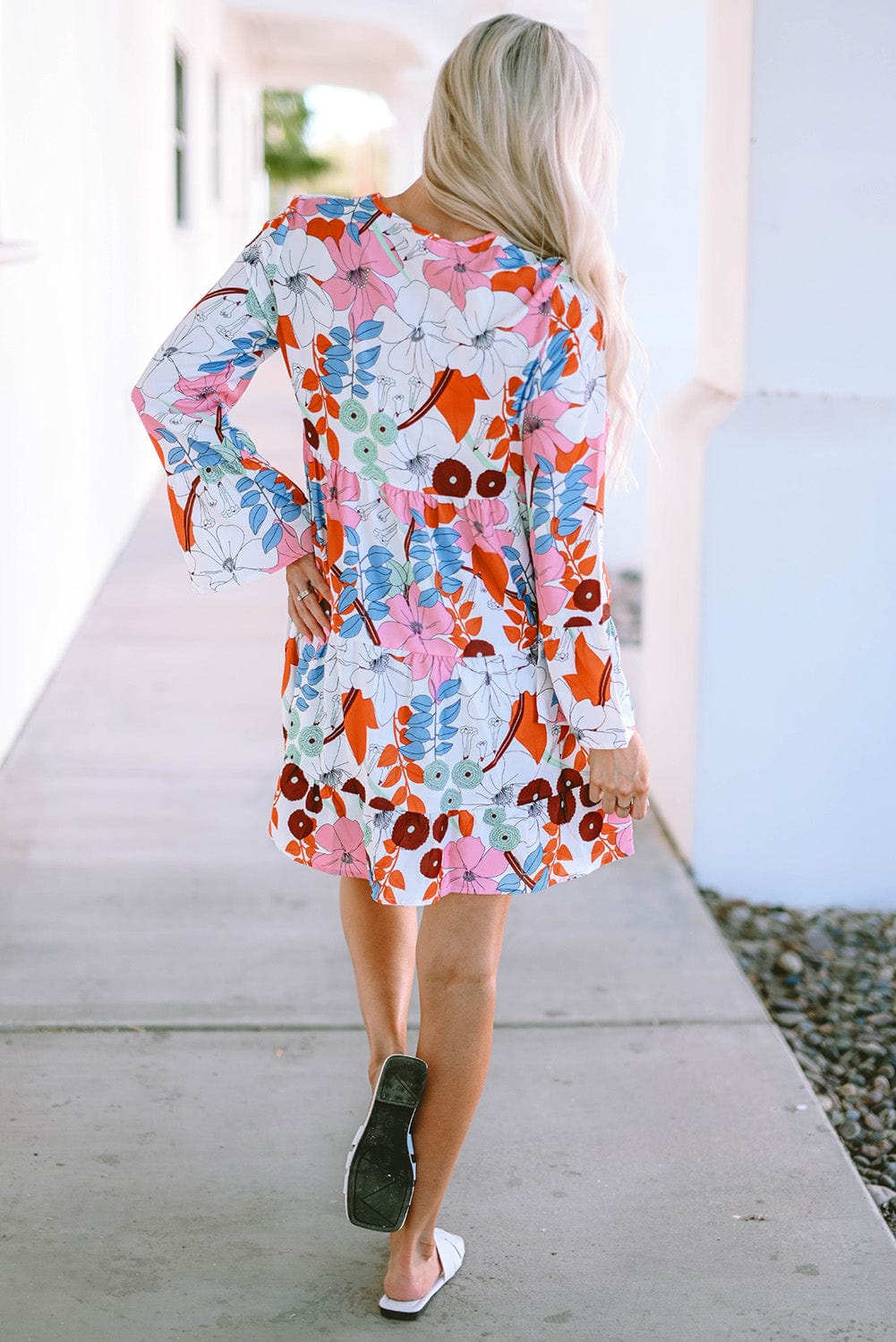 Floral Crepe Bell Sleeve Mini Dress