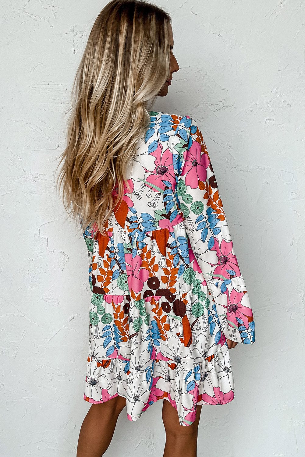 Floral Crepe Bell Sleeve Mini Dress