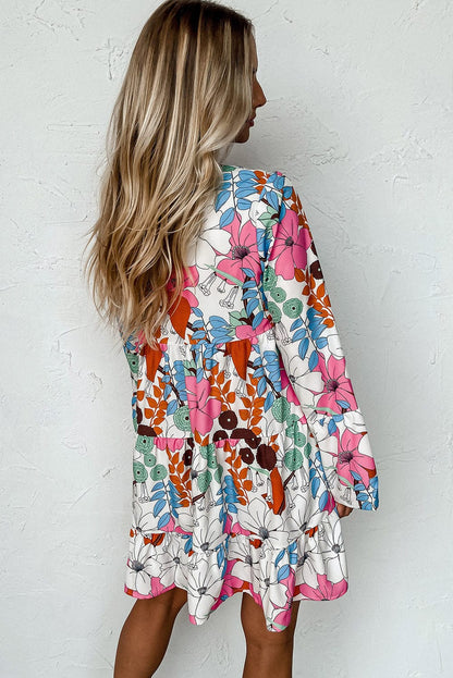 Floral Crepe Bell Sleeve Mini Dress
