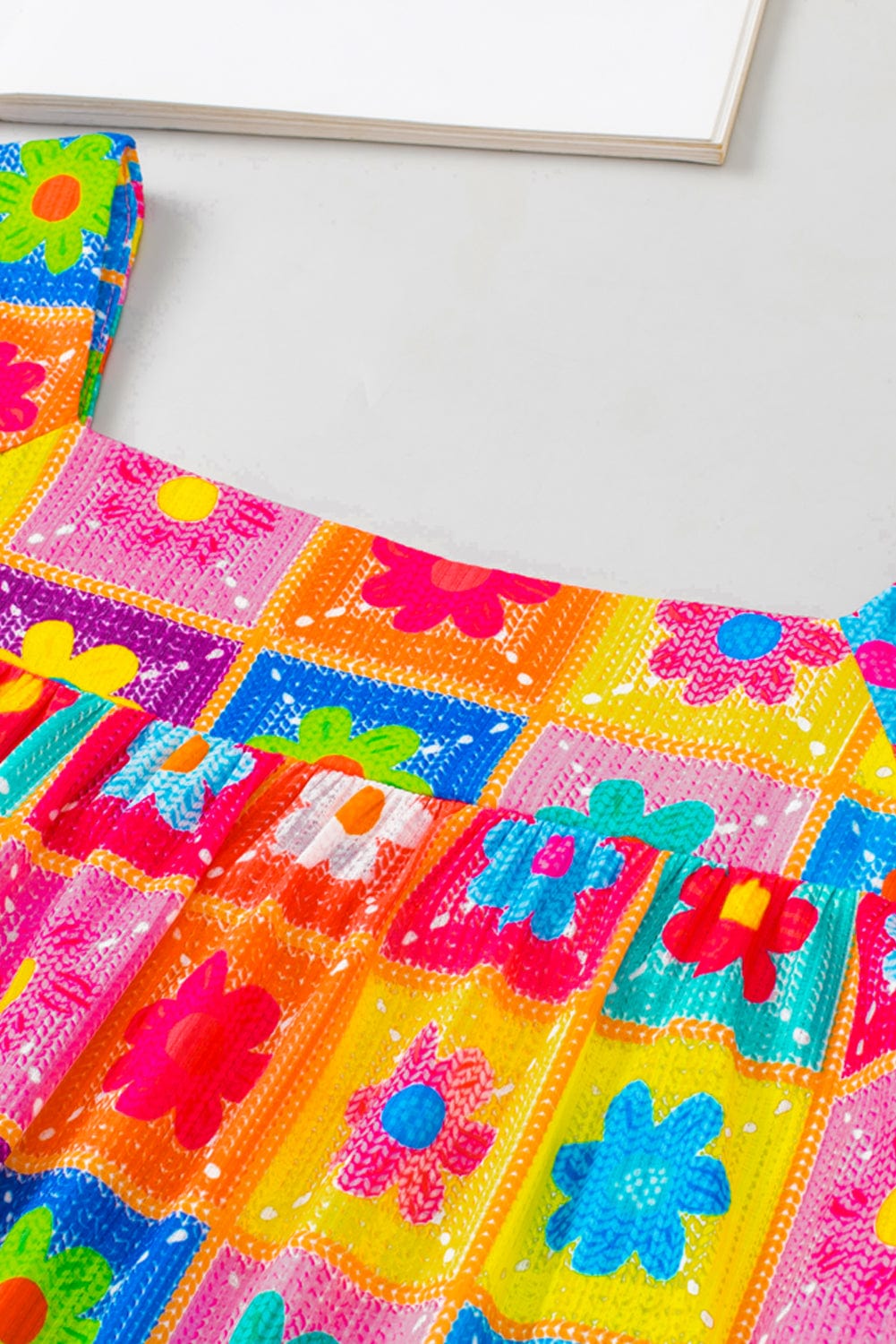 Floral Crochet Puff Sleeve Multicolor Blouse