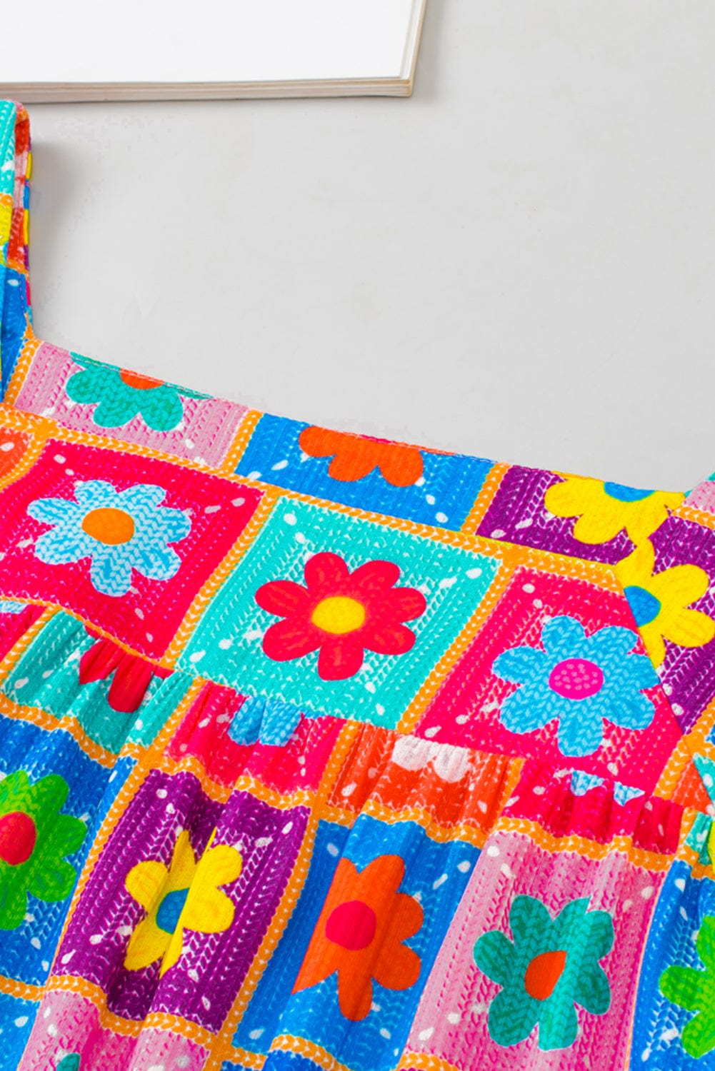 Floral Crochet Puff Sleeve Multicolor Blouse