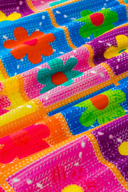 Floral Crochet Puff Sleeve Multicolor Blouse