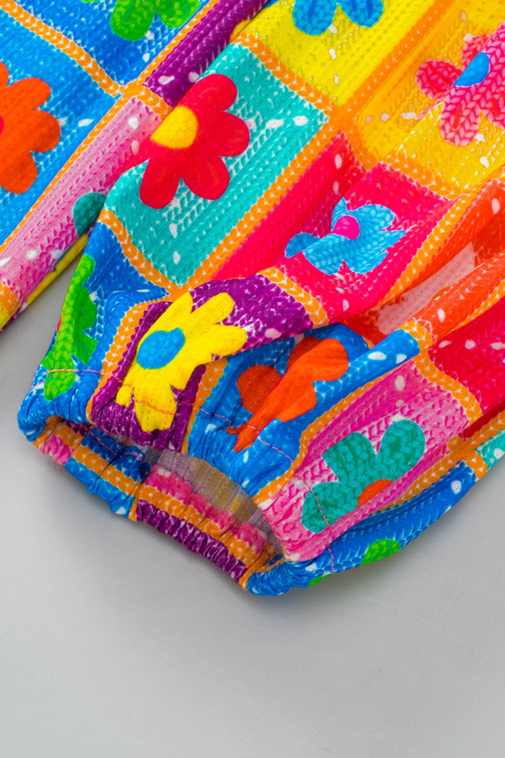 Floral Crochet Puff Sleeve Multicolor Blouse