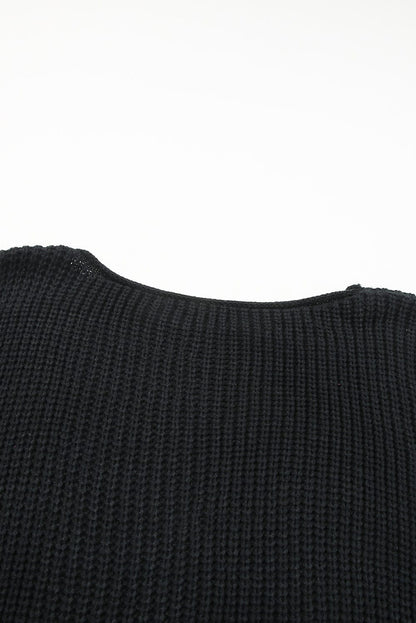 Floral Crochet Sleeve Cozy Black Sweater