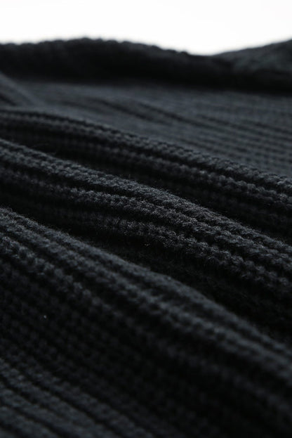 Floral Crochet Sleeve Cozy Black Sweater