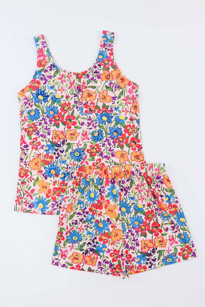 Floral Dream Sleeveless Lounge Set in Multicolor Leopard Pattern