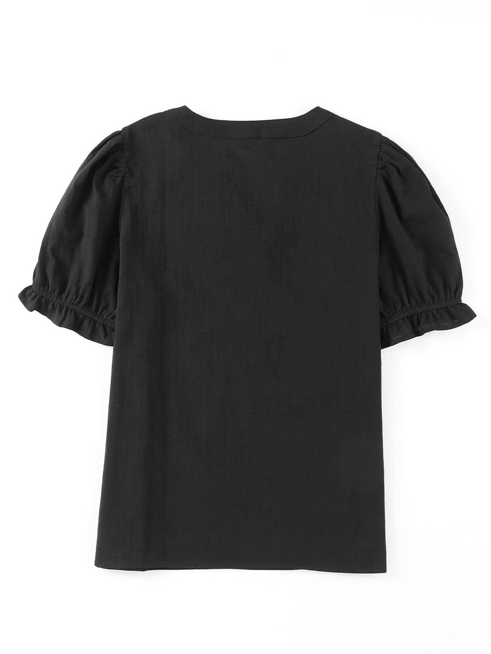 Floral Embroidered Split Neck Puff Sleeve Top