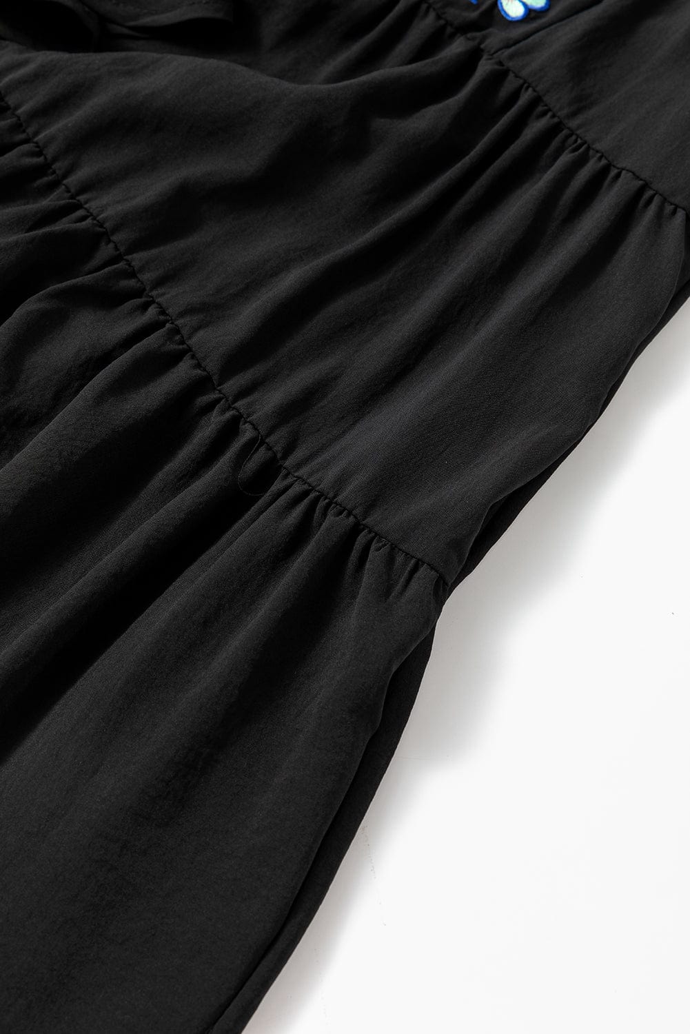 Floral Embroidered Tiered Ruffle Black Mini Dress