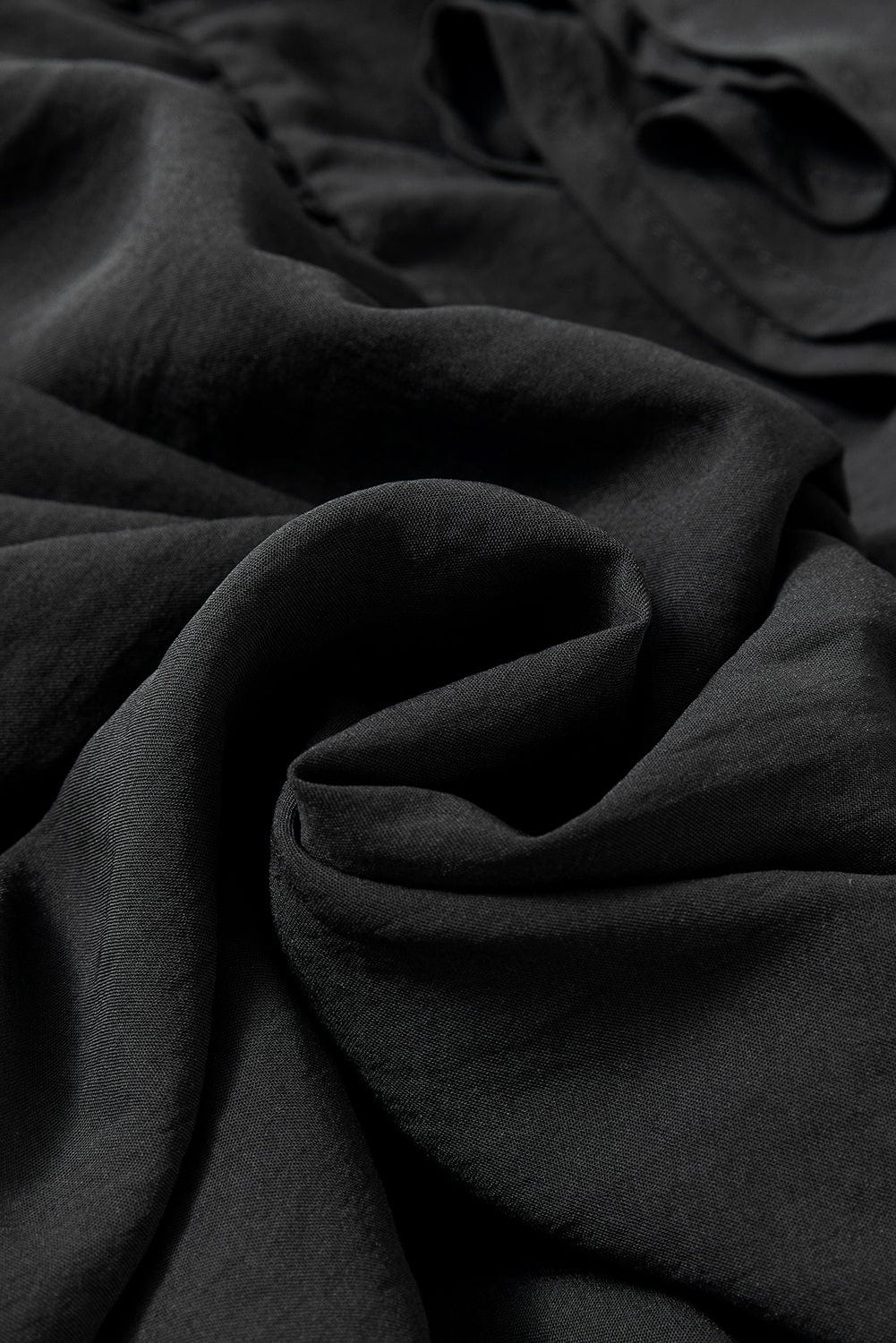 Floral Embroidered Tiered Ruffle Black Mini Dress