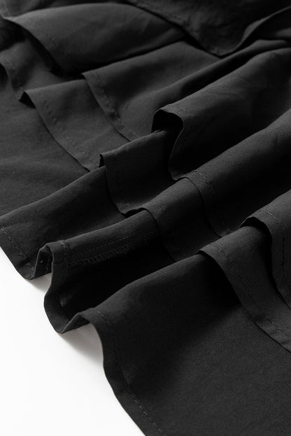 Floral Embroidered Tiered Ruffle Black Mini Dress