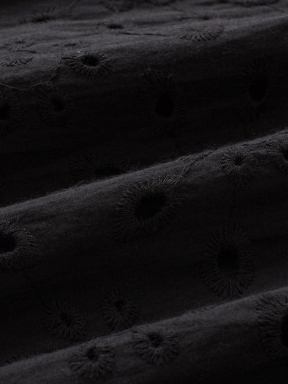 Floral Embroidered V-Neck Puff Sleeve Cut-Out Blouse