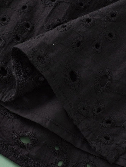 Floral Embroidered V-Neck Puff Sleeve Cut-Out Blouse