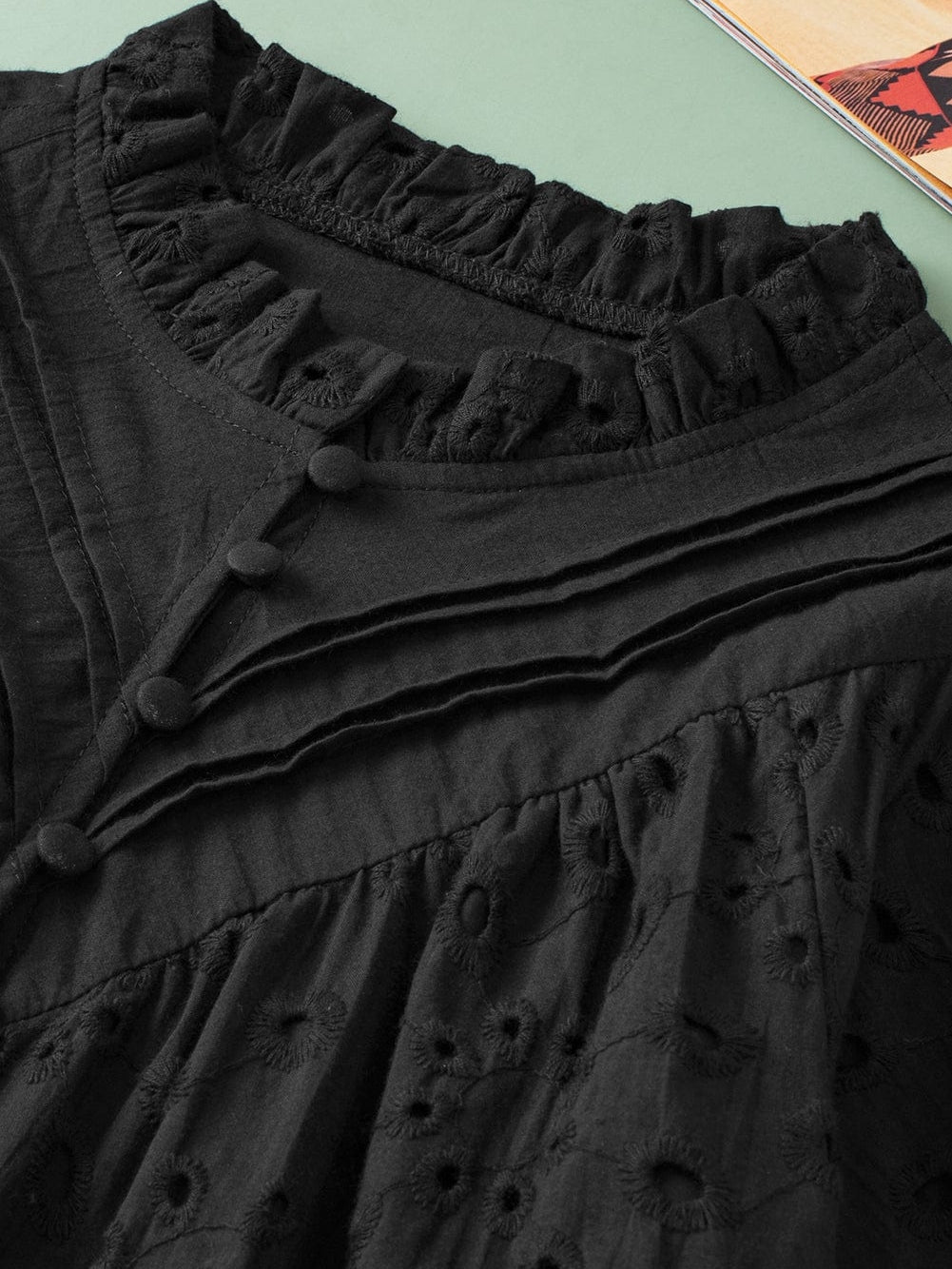 Floral Embroidered V-Neck Puff Sleeve Cut-Out Blouse