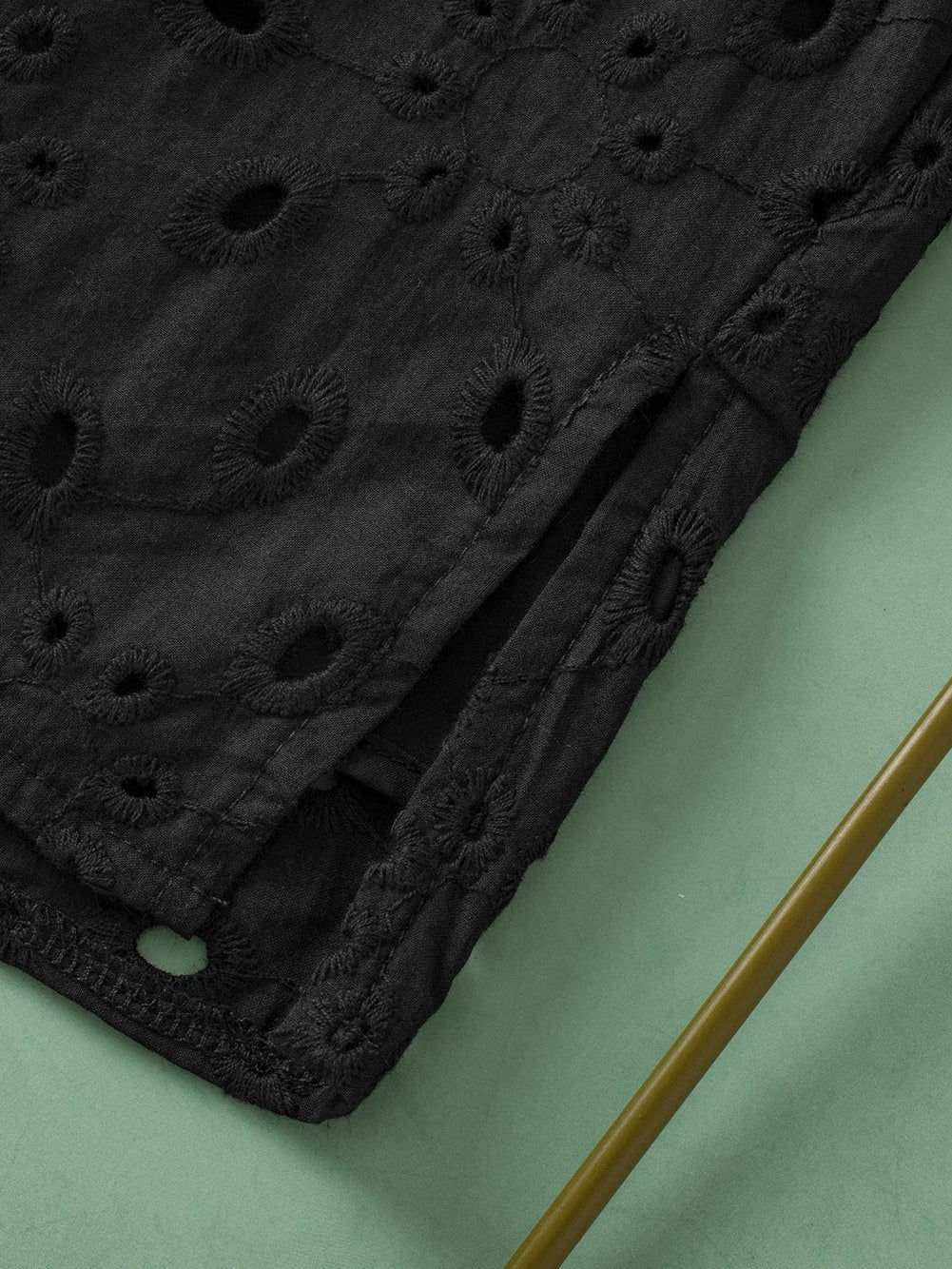 Floral Embroidered V-Neck Puff Sleeve Cut-Out Blouse