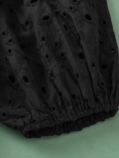 Floral Embroidered V-Neck Puff Sleeve Cut-Out Blouse