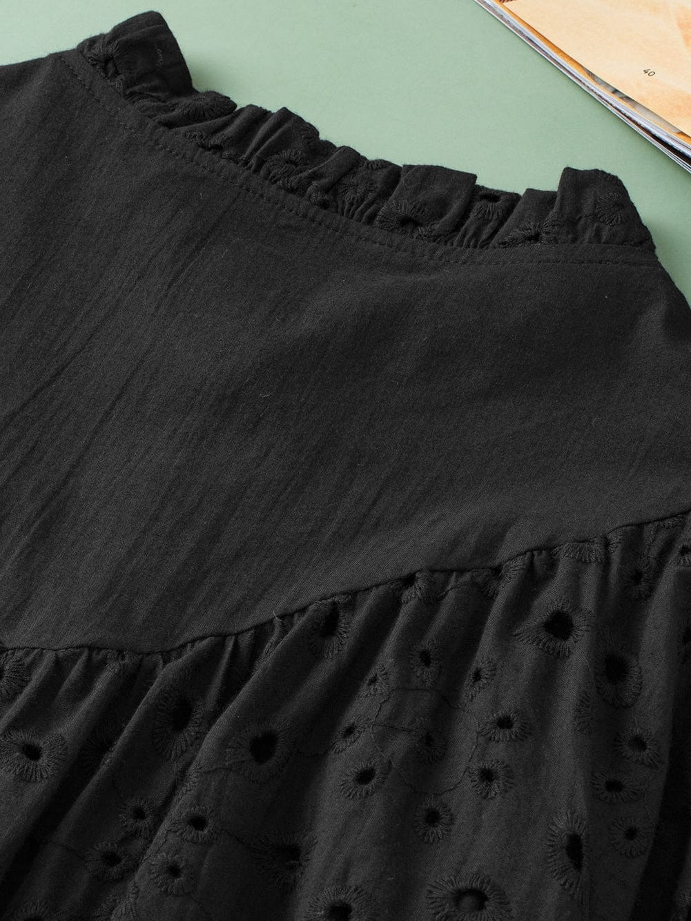 Floral Embroidered V-Neck Puff Sleeve Cut-Out Blouse