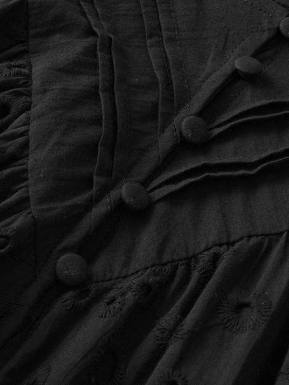 Floral Embroidered V-Neck Puff Sleeve Cut-Out Blouse