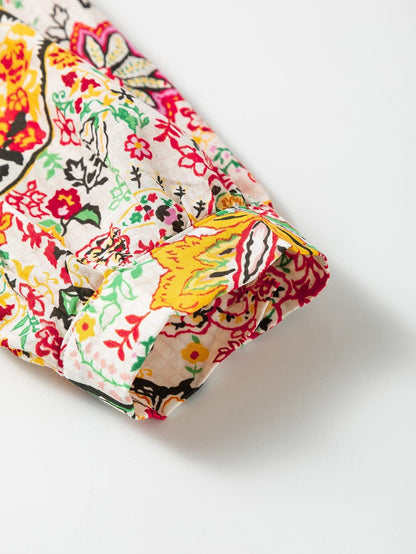 Floral Fantasy Lace Detail Puff Sleeve Button-Up Shirt