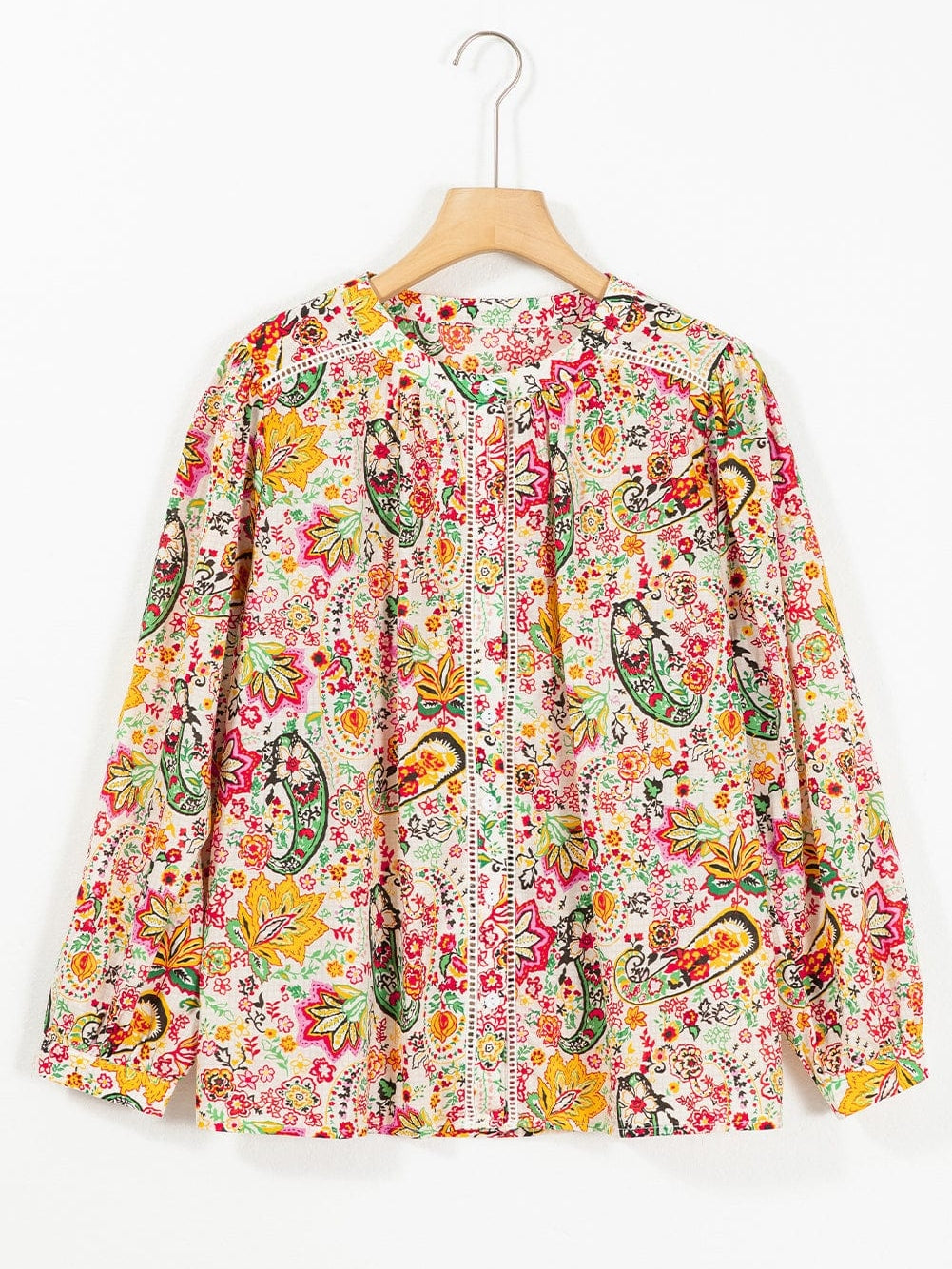 Floral Fantasy Lace Detail Puff Sleeve Button-Up Shirt