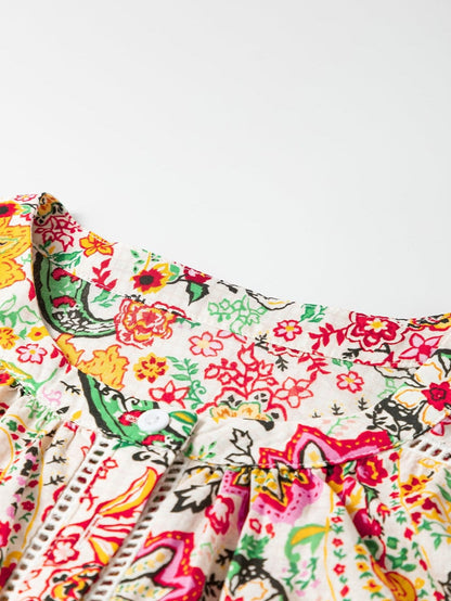 Floral Fantasy Lace Detail Puff Sleeve Button-Up Shirt