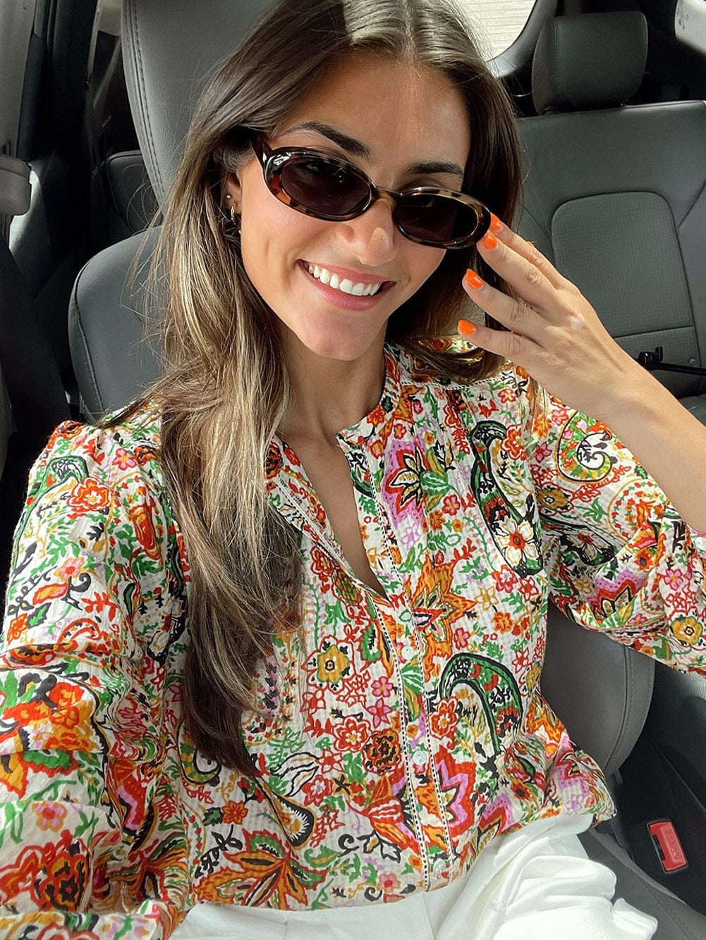 Floral Fantasy Lace Detail Puff Sleeve Button-Up Shirt