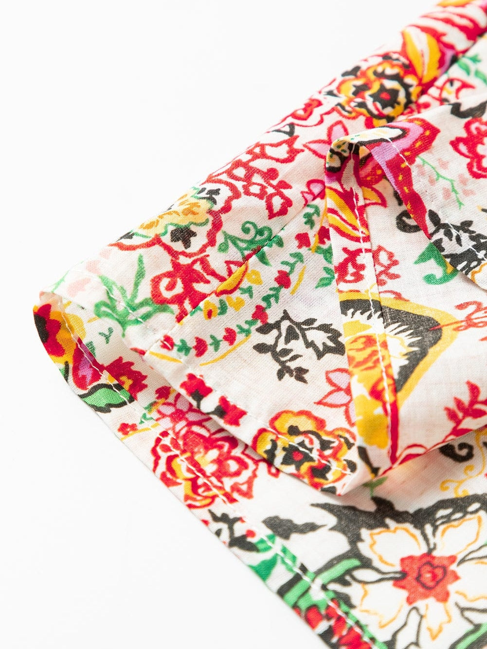 Floral Fantasy Lace Detail Puff Sleeve Button-Up Shirt