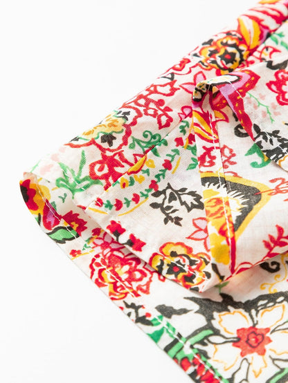 Floral Fantasy Lace Detail Puff Sleeve Button-Up Shirt