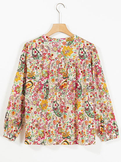 Floral Fantasy Lace Detail Puff Sleeve Button-Up Shirt