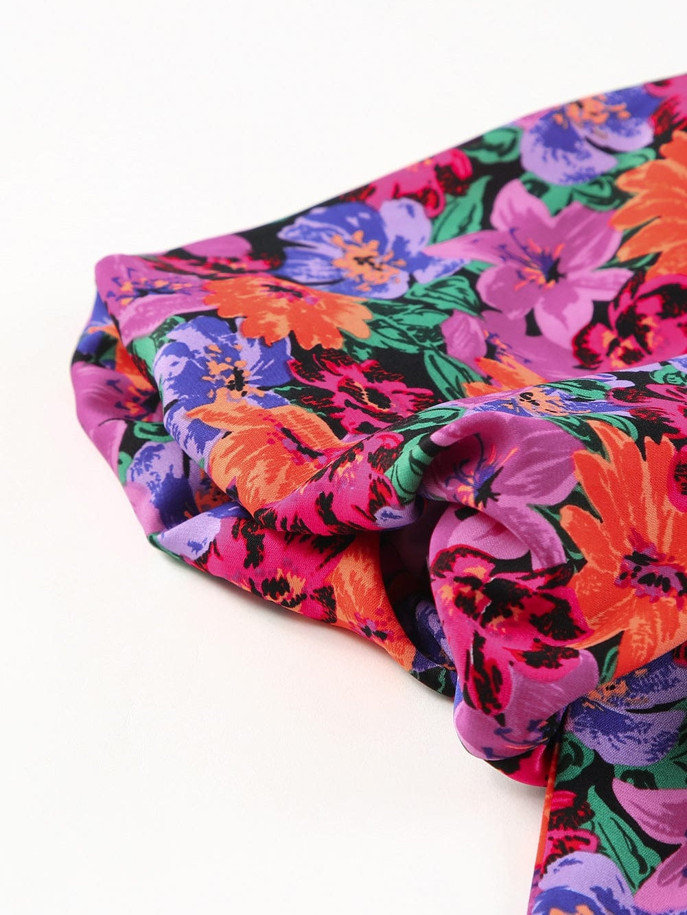 Floral Fantasy Round Neck Puff Sleeve Blouse