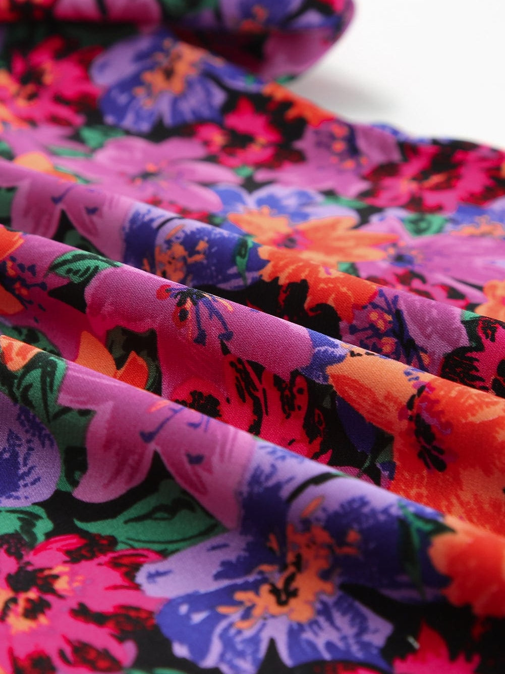 Floral Fantasy Round Neck Puff Sleeve Blouse