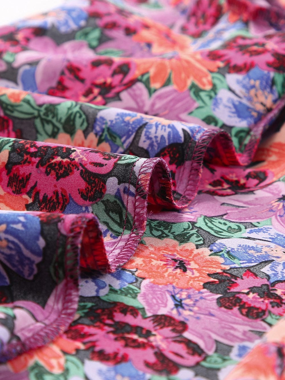 Floral Fantasy Round Neck Puff Sleeve Blouse