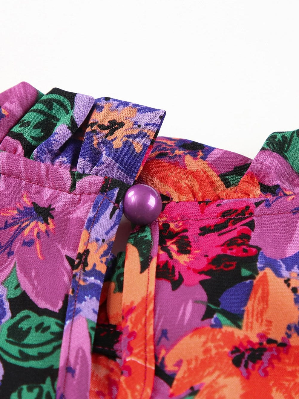 Floral Fantasy Round Neck Puff Sleeve Blouse