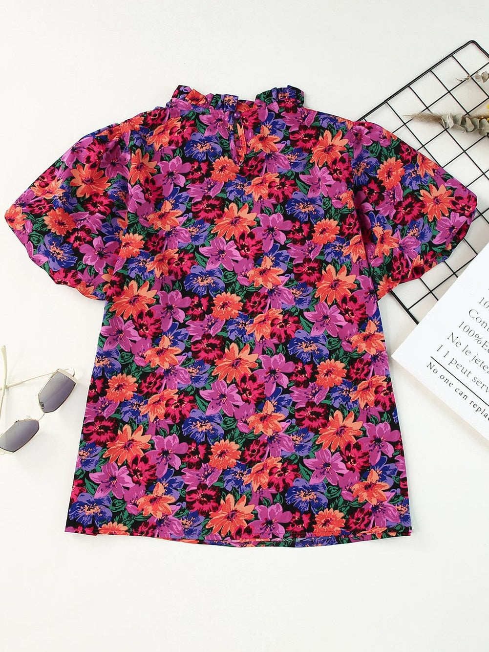 Floral Fantasy Round Neck Puff Sleeve Blouse