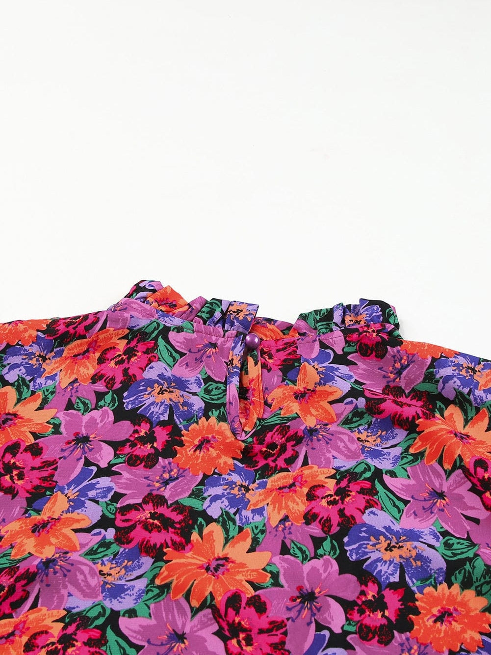 Floral Fantasy Round Neck Puff Sleeve Blouse