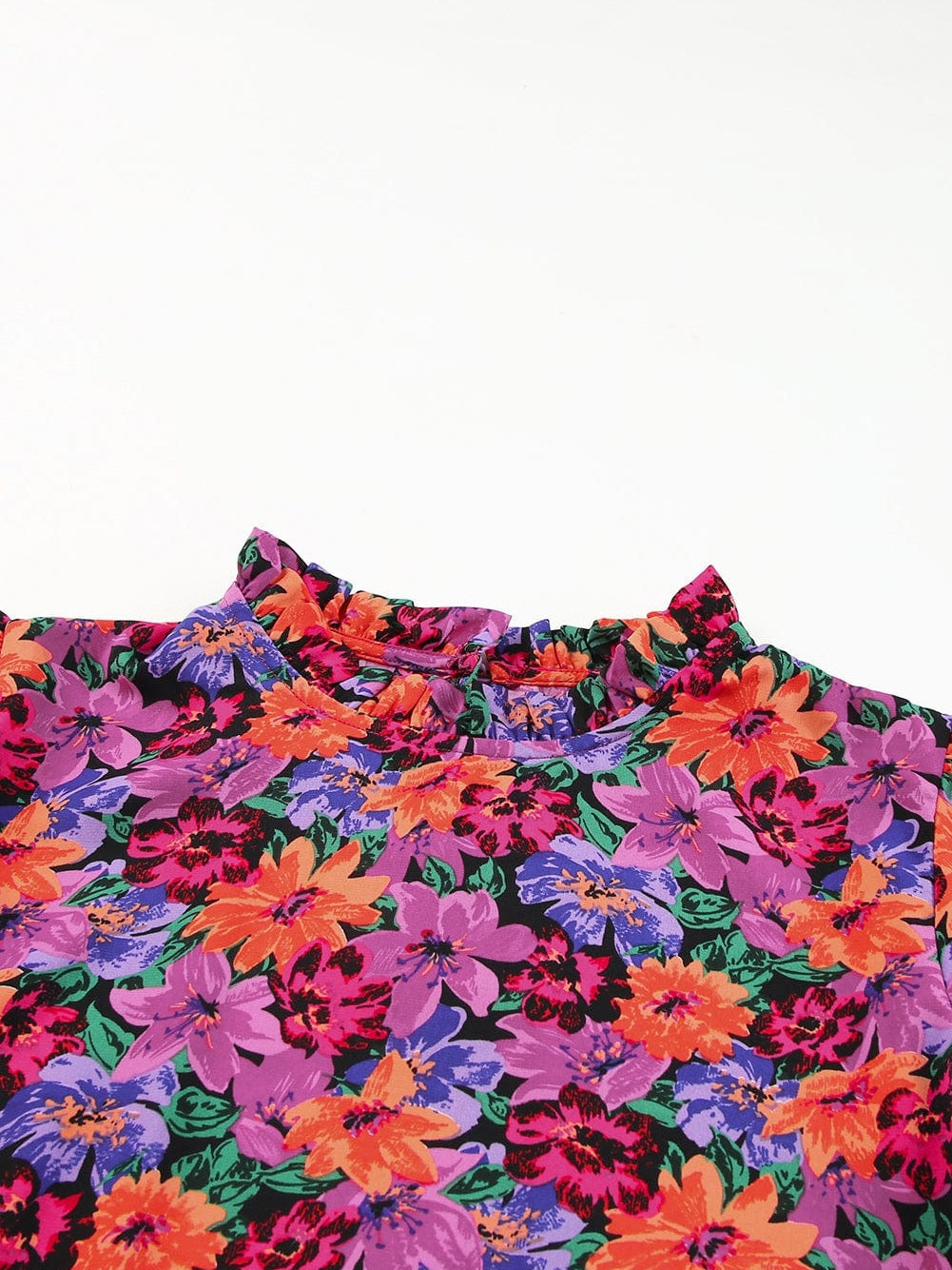 Floral Fantasy Round Neck Puff Sleeve Blouse