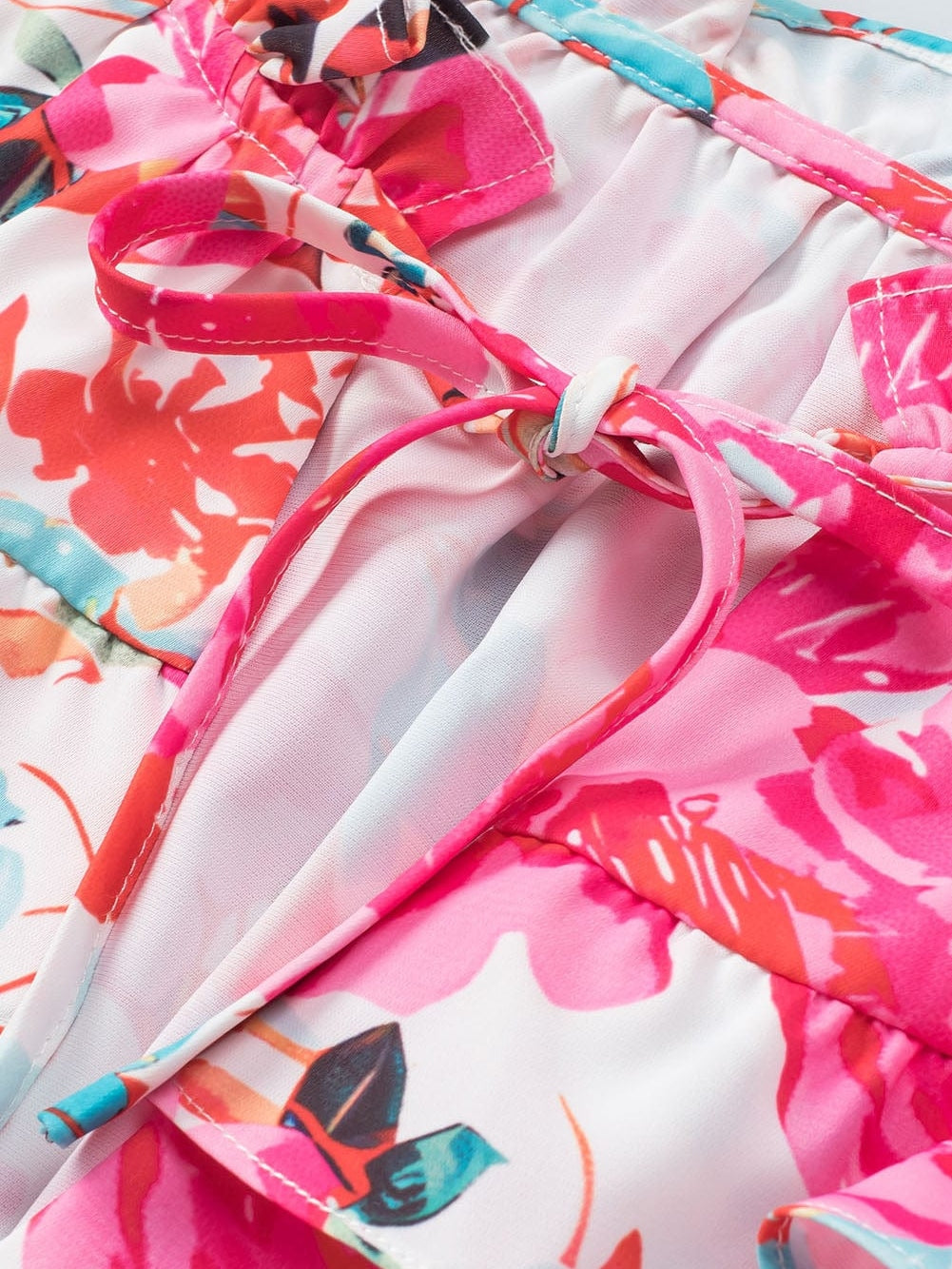 Floral Fantasy Ruffled Flutter Sleeve Pink Blouse