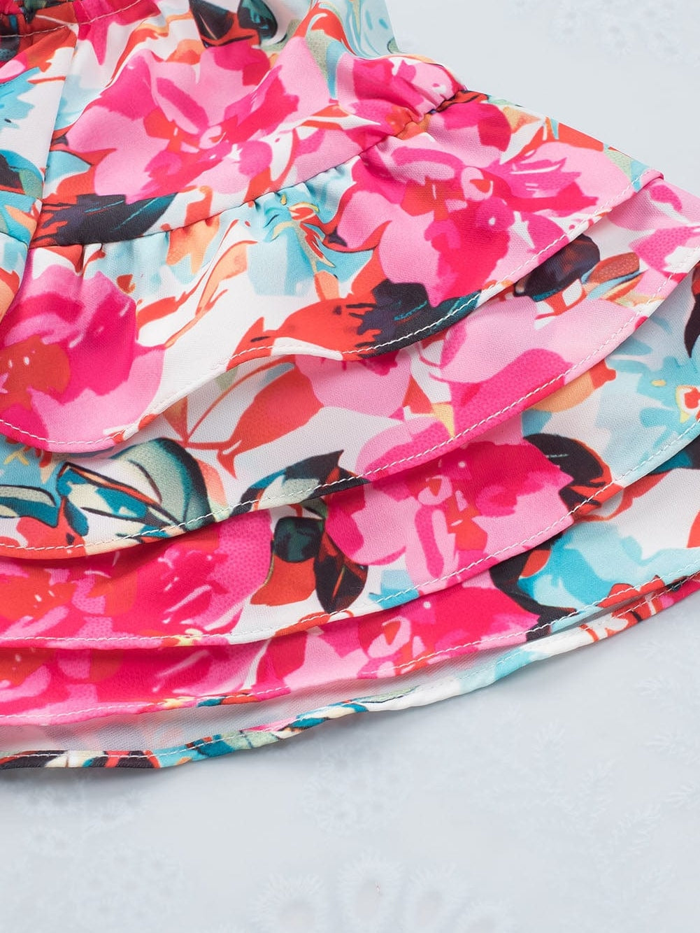 Floral Fantasy Ruffled Flutter Sleeve Pink Blouse