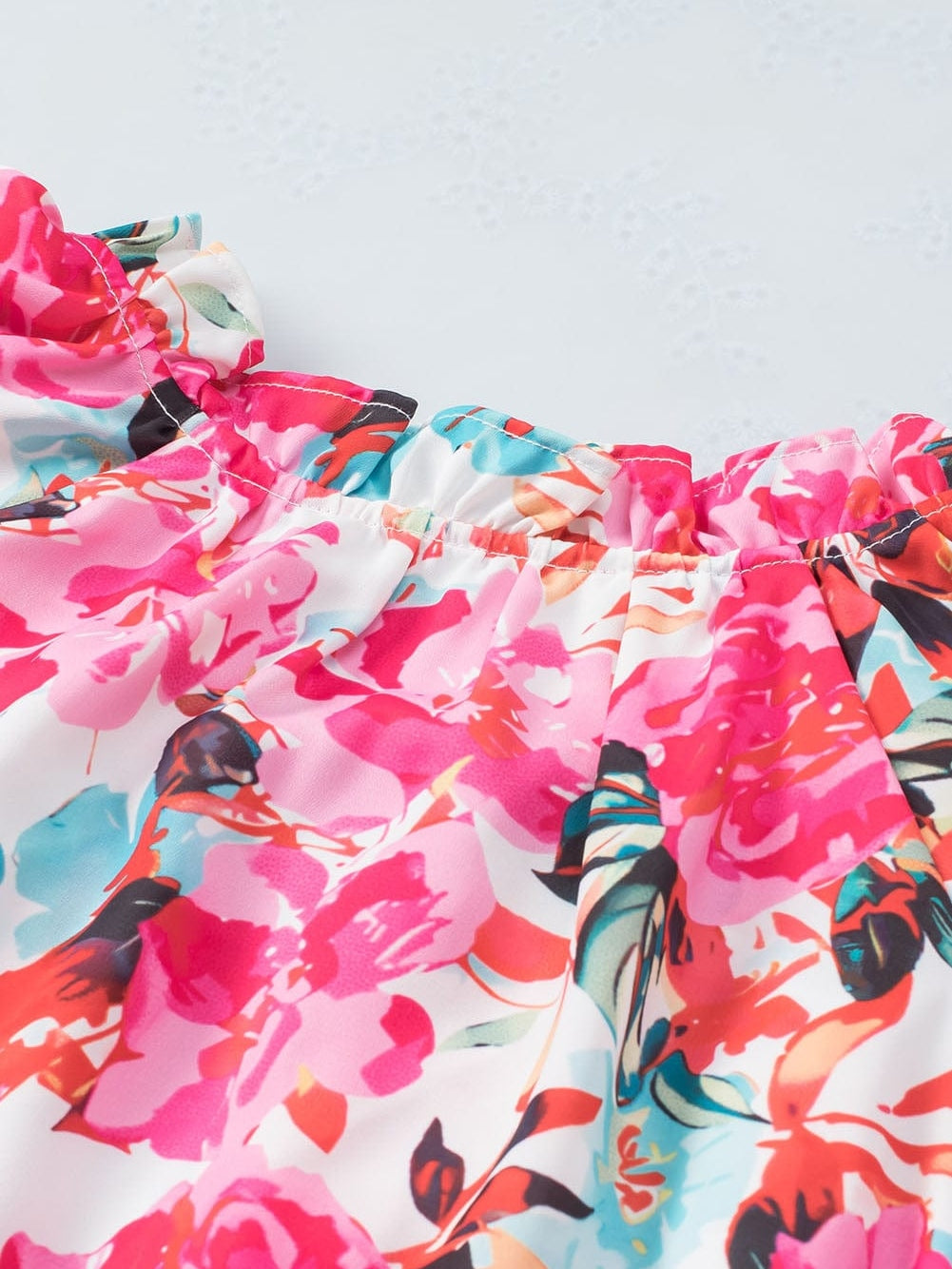 Floral Fantasy Ruffled Flutter Sleeve Pink Blouse